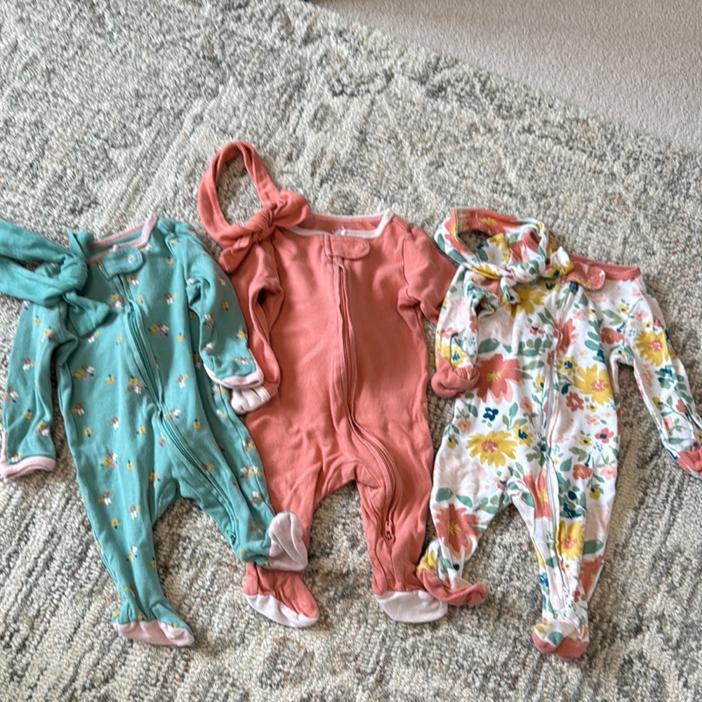 Floral and Solid Kids One Piece Set